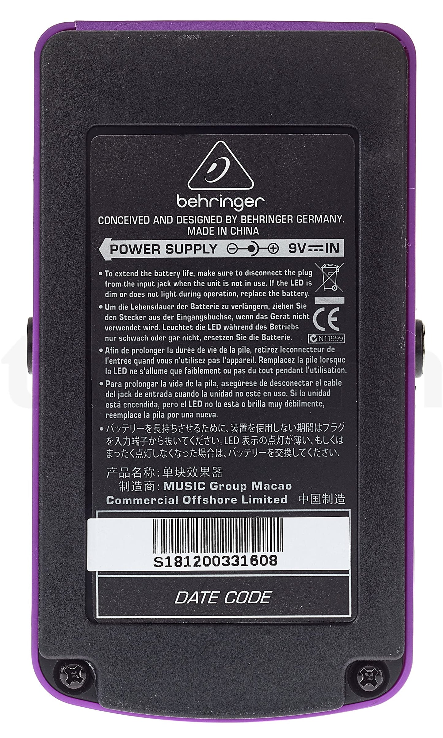 Behringer OD300 Pédale d'Effets d'Overdrive - distorsion à 2 Modes