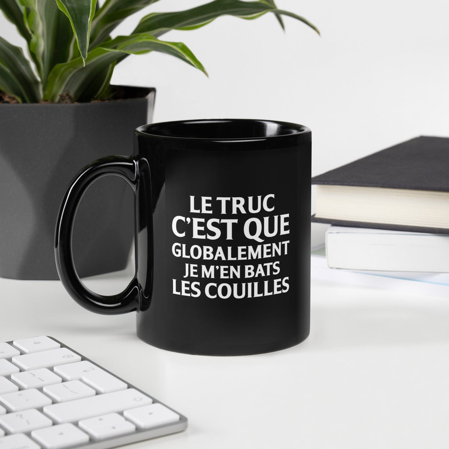 Mug brillant noir- Cadeau humour - le truc c'est que je m'en bats les couilles